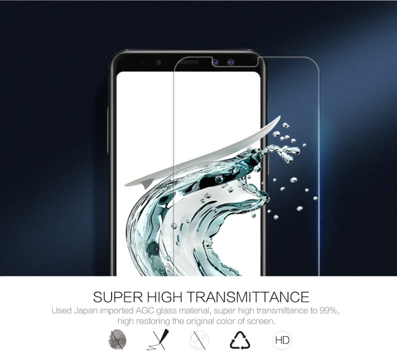Miếng Dán Kính Cường Lực Samsung Galaxy A8 2018 Nillkin 9H + Pro có khả năng chống dầu, hạn chế bám vân tay cảm giác lướt cũng nhẹ nhàng hơn.